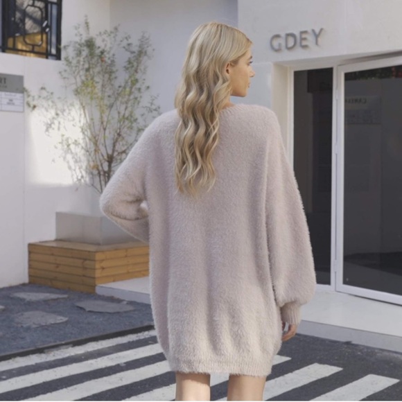 Meenew Women's Furry Pullover Sweater Dress Loose Oversized Long Knitted Top - Picture 4 of 7